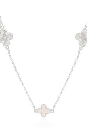 Gargantilha Elos Trevo Riscado e Madrepérola Ródio Branco - 50 cm