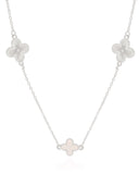 Gargantilha Elos Trevo Riscado e Madrepérola Ródio Branco - 50 cm