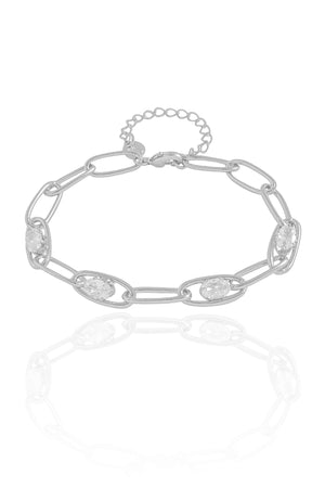 Pulseira Elos Ovais Cristal Ródio Branco