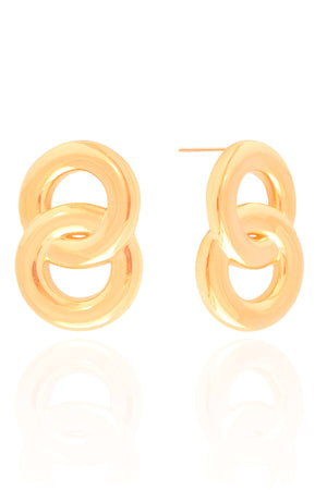 Brinco Circulos Entrelaçados Lisos 3.6 cm Banhado a Ouro 18K