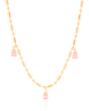 Gargantilha Gomos Gotas Safira Rosa Banhado a Ouro 18K - 40 cm