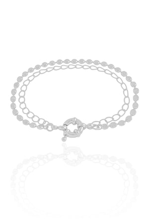 Pulseira Dupla Plaquinhas Elos Ródio Branco