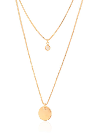 Gargantilha Dupla Redondo e Ponto de Luz Cristal Banhado a Ouro 18K