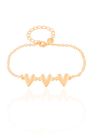 Pulseira Elos Corações Lisos Banhado a Ouro 18K