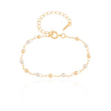 Pulseira Infantil Pérola e Bolinhas Banhado a Ouro 18K