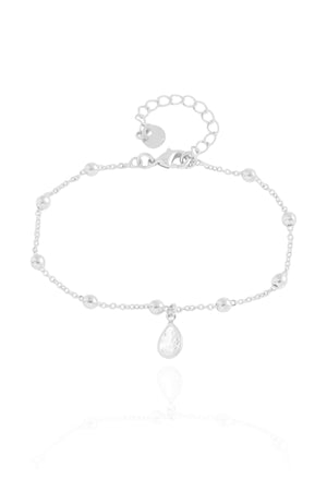 Pulseira Elos Bolinhas Gota Cristal Ródio Branco