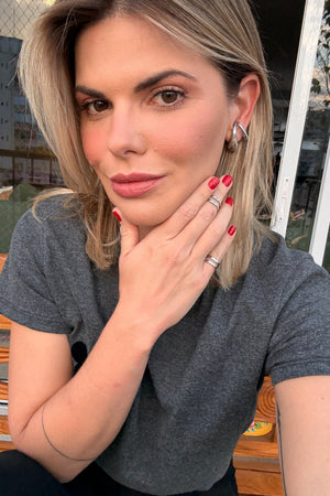 Ear Hook Dois Filetes Lisos Ródio Branco