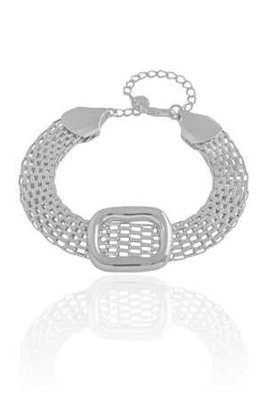 Pulseira Malha Italiana Retângulo Liso Ródio Branco