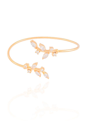 Bracelete Folhas Cristal Banhado a Ouro 18K