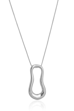 Gargantilha Longa Veneziana Pingente Orgânico Vazado Ródio Branco