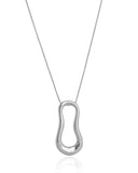 Gargantilha Longa Veneziana Pingente Orgânico Vazado Ródio Branco