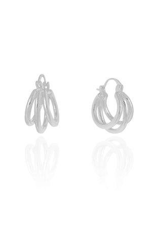 Brinco Argola Fecho Italiano Três Filetes Tubo 2.3 cm Ródio Branco