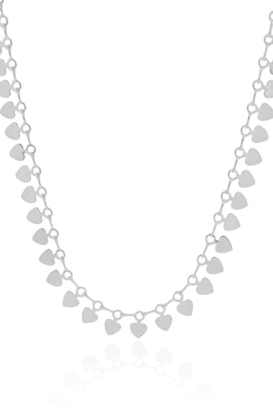 Choker Plaquinhas Corações Ródio Branco