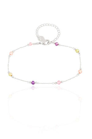 Pulseira Elos Cristais Coloridos Ródio Branco