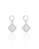 Brinco Argola Click Trevo Madrepérola 3.2 cm Ródio Branco