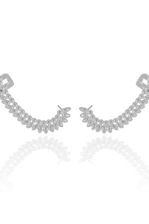 Ear Cuff Folhas Lisas 4.2 cm Ródio Branco