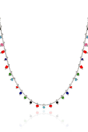 Choker Miçangas Coloridas Ródio Branco