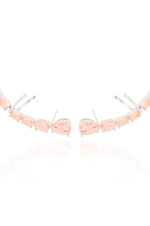 Ear Cuff Pontos de Luz Ovais Safira Rosa Cravejado Cristal Ródio Branco