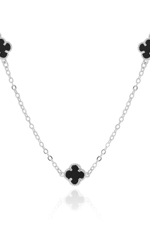 Choker Elos Trevos Tom Onix 1.0 cm Ródio Branco