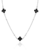 Choker Elos Trevos Tom Onix 1.0 cm Ródio Branco