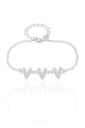 Pulseira Elos Corações Lisos Ródio Branco