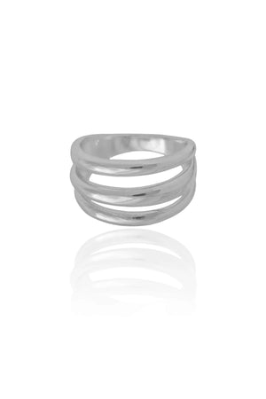 Anel Três Filetes Tamanho 14 Ródio Branco