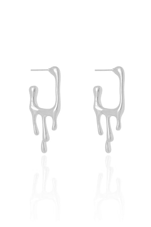 Brinco Argola Quadrada Lisa Derretida 3.5 cm Ródio Branco