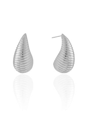 Brinco Gota Texturizada 2.8 cm Ródio Branco