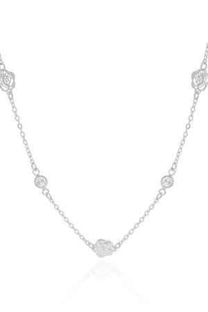 Choker Flores Pontos de Luz Cristal Ródio Branco