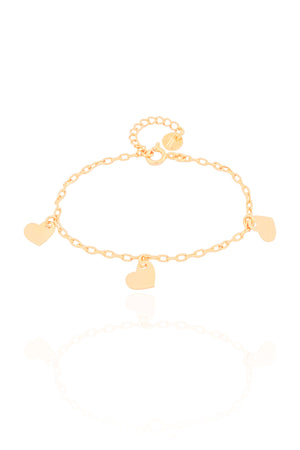 Pulseira Infantil Elos Corações Lisos Banhado a Ouro 18K