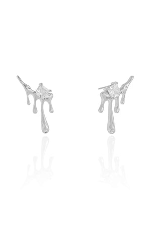 Ear Cuff Orgânico Derretido Ponto de Luz Cristal 2.5 cm Ródio Branco