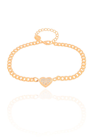 Pulseira Grumet Coração Cravejado Cristal Banhado a Ouro 18K