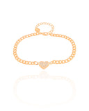 Pulseira Grumet Coração Cravejado Cristal Banhado a Ouro 18K