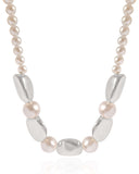 Gargantilha Orgânicos e Pérolas Ródio Branco - 40 cm