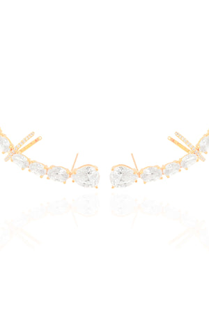 Ear Cuff Pontos de Luz Ovais Cravejado Cristal Banhado a Ouro 18K