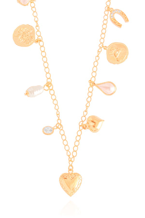 Relicário Coração Medalhas Cravejado Cristal Banhado a Ouro 18K - 40 cm