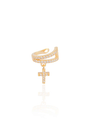 Piercing Cruz Cravejada Cristal Banhado a Ouro 18K