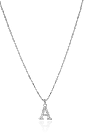 Gargantilha Veneziana Letra A Cravejada Cristal Ródio Branco - 45 cm