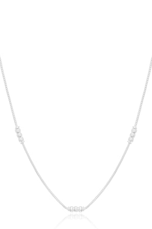Gargantilha Longa Bolinhas Diamantadas Ródio Branco