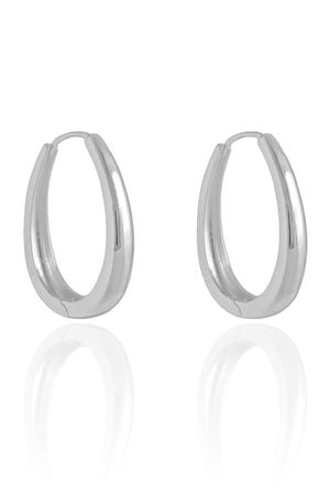 Brinco Argola Click Oval Lisa 3.4 cm Ródio Branco