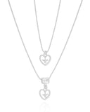 Gargantilha Dupla Corações Espirito Santo Cravejado Cristal Ródio Branco