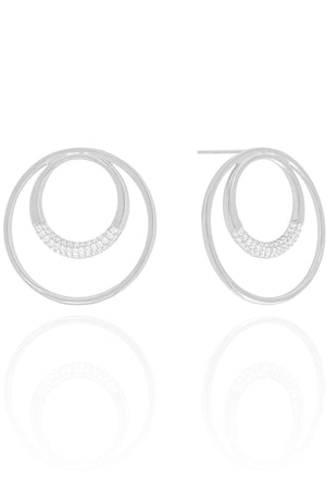 Brinco Argola Frontal Dupla Cravejada Cristal 2.9 cm Ródio Branco