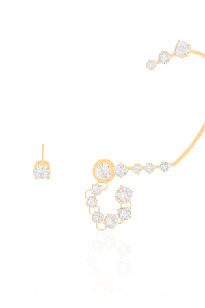 Ear Cuff Franja Pontos de Luz Cristal Banhado a Ouro 18K