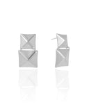 Brinco Quadrado Duplo Liso Ródio Branco