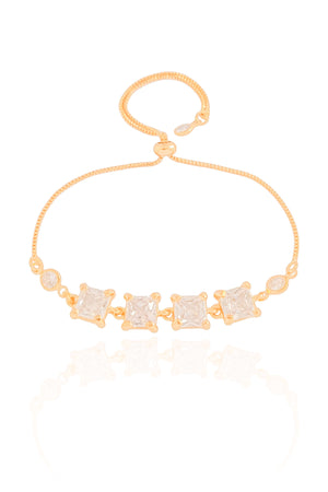 Pulseira Fecho Gravata Quadrados Cristal Banhado a Ouro 18K