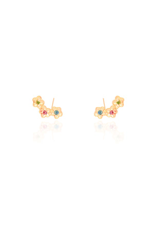 Ear Cuff Infantil Florzinhas Coloridas Banhado a Ouro 18K