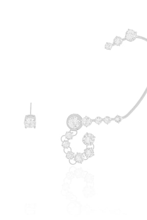 Ear Cuff Franja Pontos de Luz Cristal Ródio Branco