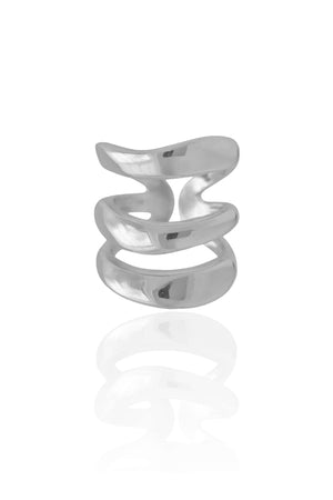 Anel Ajustável Três Filetes Liso Tamanho P Ródio Branco