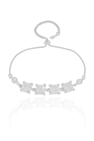 Pulseira Fecho Gravata Quadrados Cristal Ródio Branco