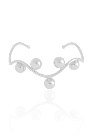 Bracelete Ondas Bolas Lisas Ródio Branco